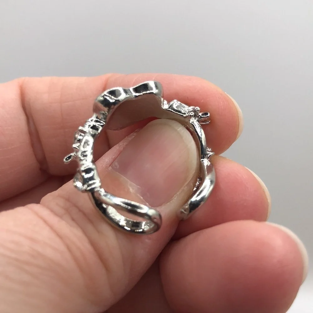 3/$25 Chunky Pink Heart Adjustable Ring Rhinestones Brutalist Whimsigoth